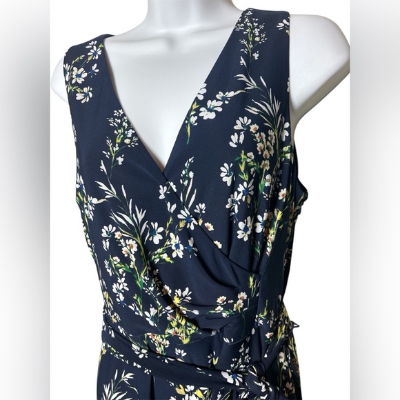 Lauren Ralph Lauren Womens Faux Wrap Blue Floral Dress Sz 12P Flowy Vacation - Picture 4 of 10